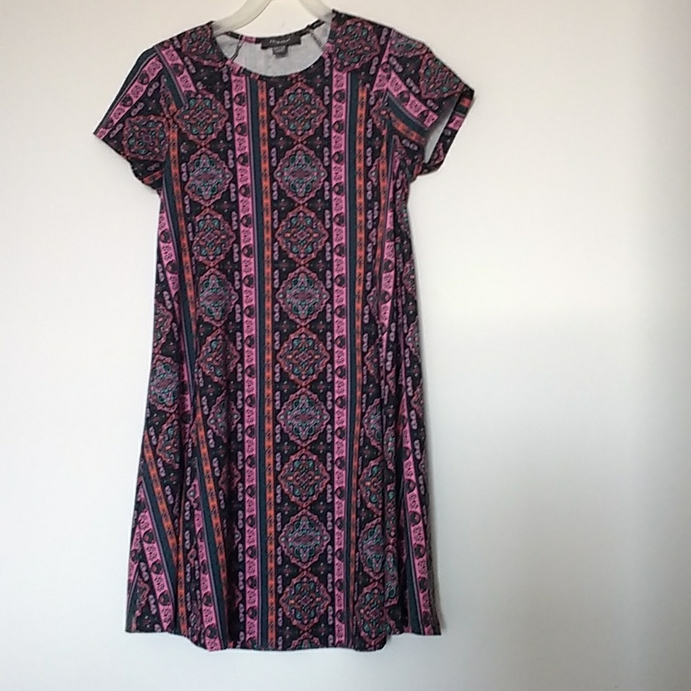 Black Patterned Short Sleeve Dress